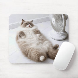 Ragdoll-Katze kühlt sich an einem Ventilator ab Mousepad