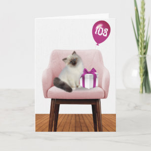 Ragdoll-Katze mit 103. Geburtstagsballon Karte