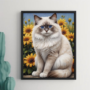 Ragdoll Katze mit Blume Whimsical Pet Poster