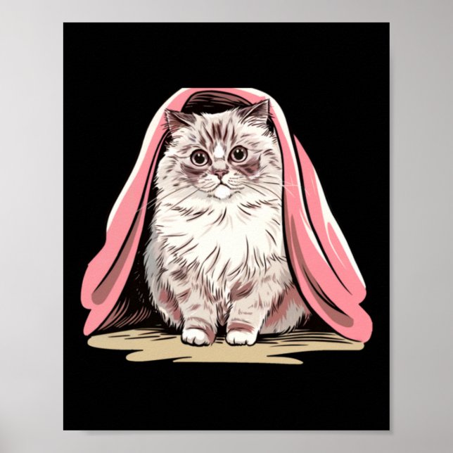 Ragdoll Katze unter einem rosa Blumenkrug Poster (Vorne)