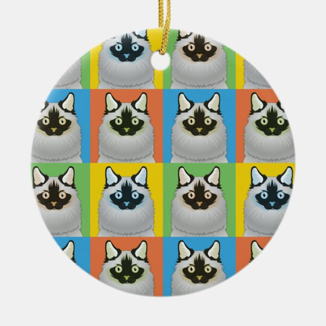 Ragdoll Katzen-Cartoon Pop-Kunst (Siegel-Punkt) Keramikornament (Vorne)