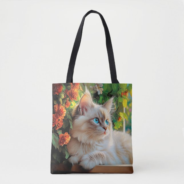 Ragdoll Katzenportrait mit Blume Tasche (Vorderseite)