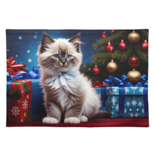 Ragdoll Kitten Christmas Present Stofftischset