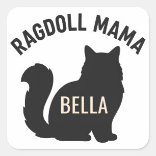 Ragdoll-Mama-Katze-Silhouette Personalisierter Nam Quadratischer Aufkleber