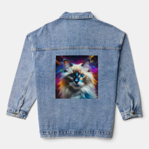 Ragdoll-Rasse des Hintergrunds der Katzenkolbenexp Jeansjacke