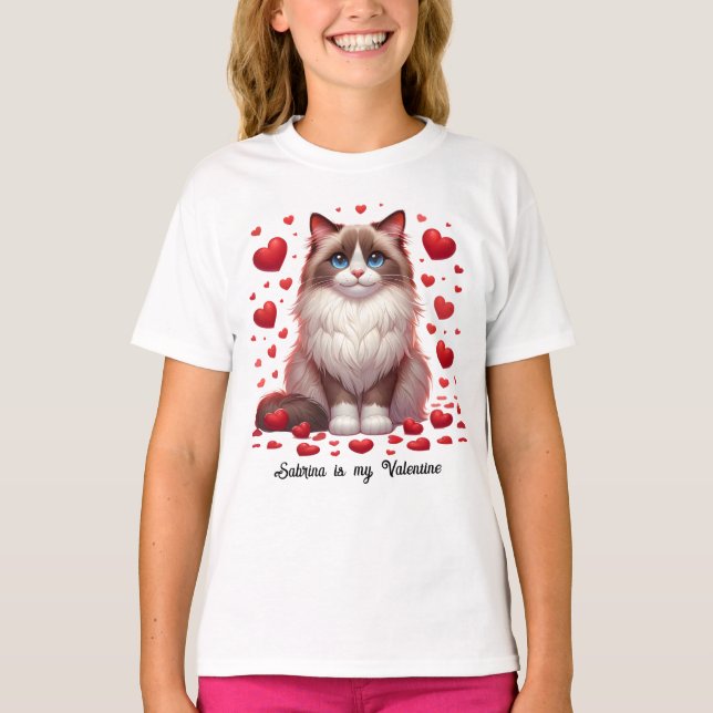 Ragdoll Romance: Valentine's Day Heartfelt Paws T-Shirt (Vorderseite)