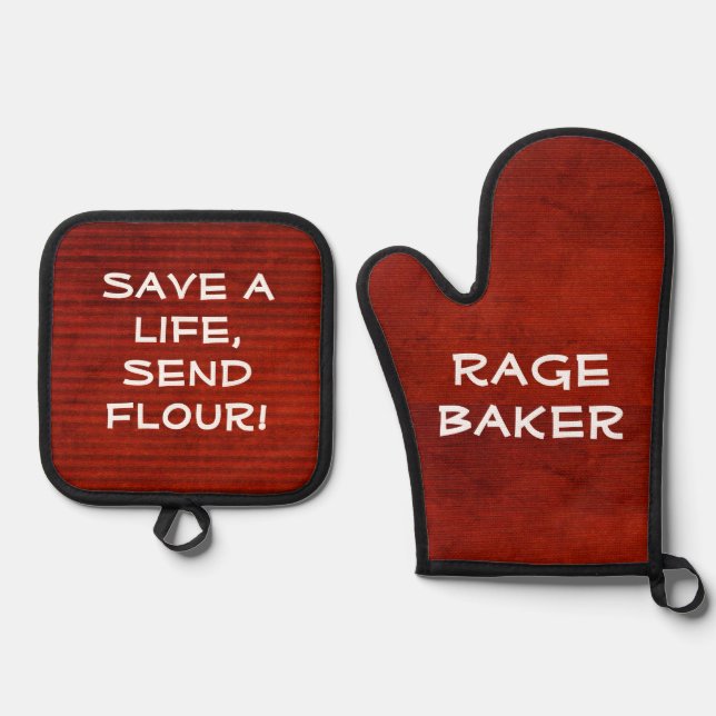 Rage Baker Dark Red Oven Mitt und Pot Holder Ofenhandschuh & Topflappen-Set (Vorderseite)