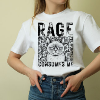 Rage Consumes Me Cat Meme Line Art Unisex T-Shirt