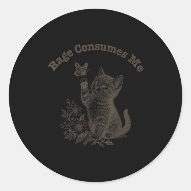 Rage Consumes Me Cat  Runder Aufkleber (Vorderseite)