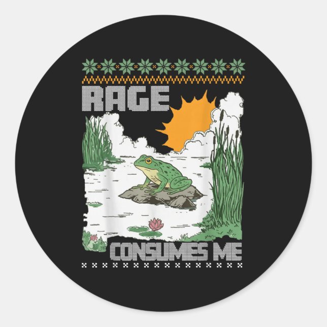 Rage Consumes Me Ugly Christmas Sweaters Funny Fro Runder Aufkleber (Vorderseite)