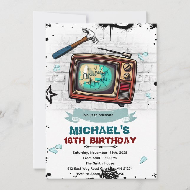 Rage Room birthday party invitation (Devant)