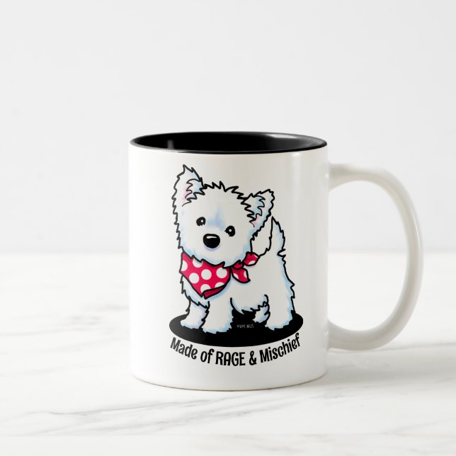 Rage und Mischief Westie Zweifarbige Tasse (Rechts)