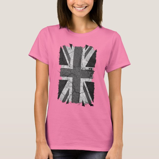 Ragged Grungy Monochrome UK flagge (Union Jack) T-Shirt (Vorderseite)