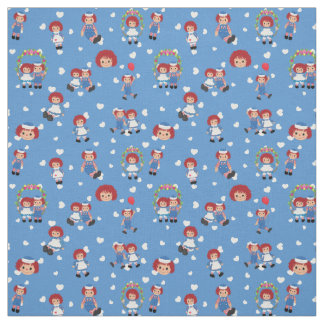 Raggedy Ann and Andy on Falling Hearts on Blue Stoff