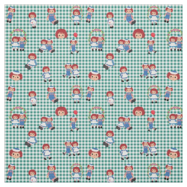 Raggedy Ann und Andy zu Green Gingham Stoff (Muster)