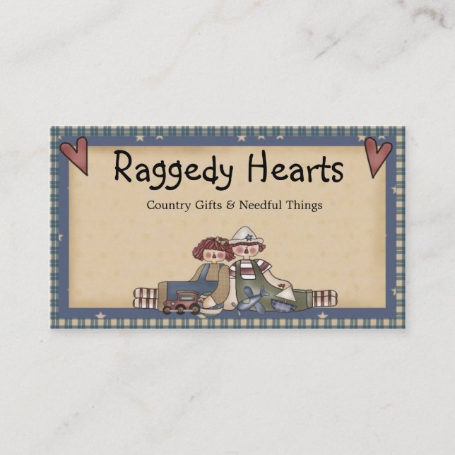 Raggedy Hearts primitive Country Business Card Visitenkarte (Vorderseite)