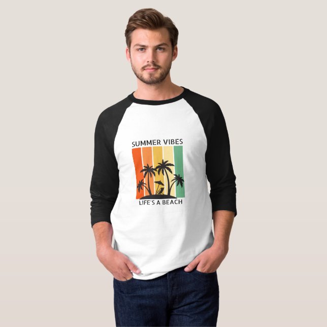 Raglan T - Shirt in farbenfrohen Retro Life's A Be (Vorne ganz)