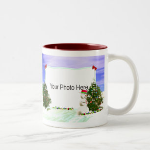 Rahmen der Schneemann-und Weihnachtsbaum-2-Foto Zweifarbige Tasse
