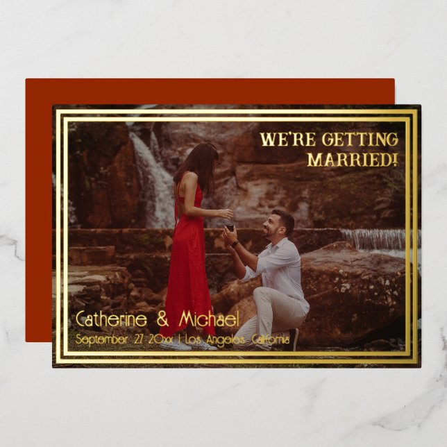 Rahmen-Foto Save the Date verbergen Folieneinladung (Vorderseite/Rückseite)