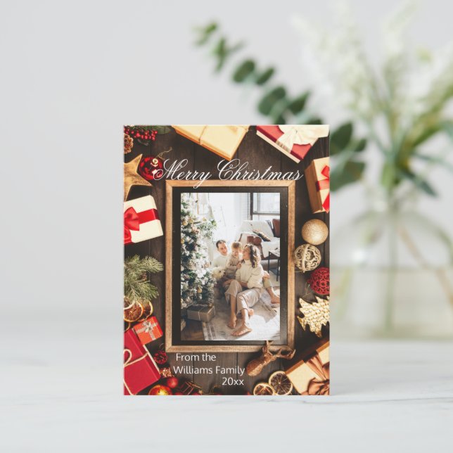 Rahmen für die Weihnachtsfamilie Foto Postkarte (Stehend Vorderseite)
