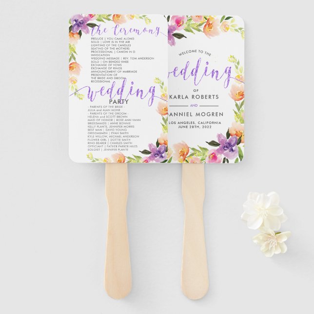 Rahmen für Hochzeitprogramme - Lila Typografie und Fächer (Vorne und Hinten)