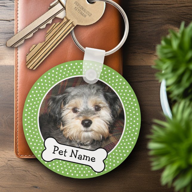 Rahmen für Hundeknochen und Polka-Dot-Foto Schlüsselanhänger (Personalized Keychain - Add Your Pet Dog Photo)