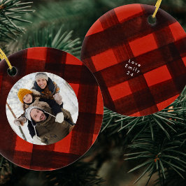 Rahmen für Kariertes Foto in Rot, Weihnachten Keramik Ornament