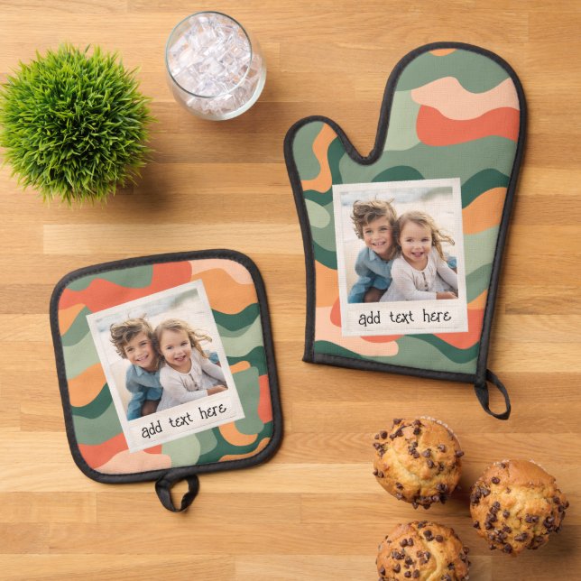 Rahmen für rustikales Foto - Bio Hintergrund Ofenhandschuh & Topflappen-Set (Oben Unten)