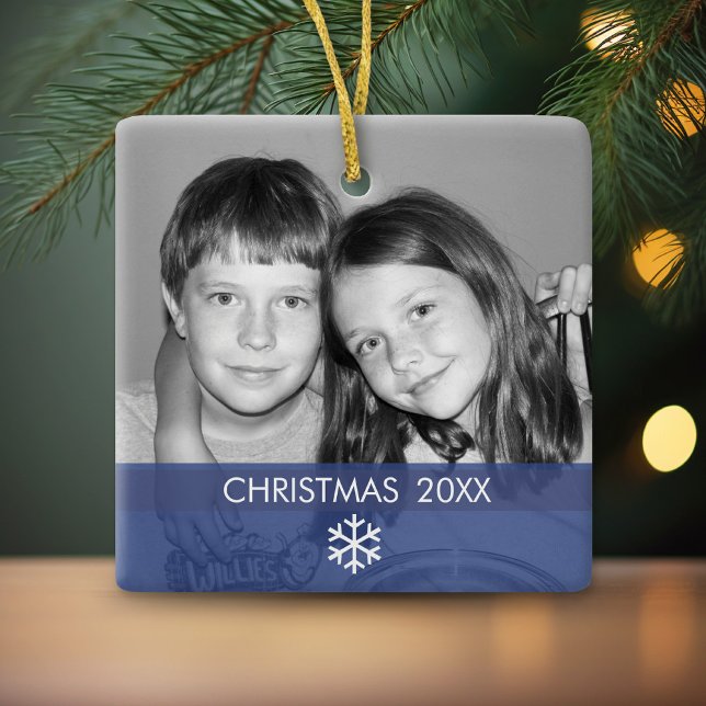 Rahmen für Weihnachtsschneeflocken - Modern Keramikornament (Personalized Photo Ornament - Christmas Keepsake)