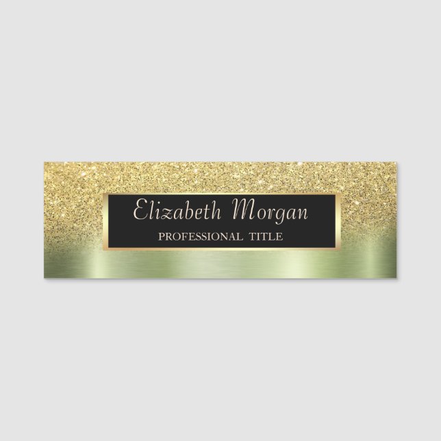 Rahmen, Gold Glitzer Ombre Green Metallic Namensschild (Vorderseite)