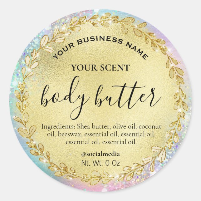 Rahmen Gold Leaf Cotton Candy Body Butter Labels Runder Aufkleber (Vorderseite)