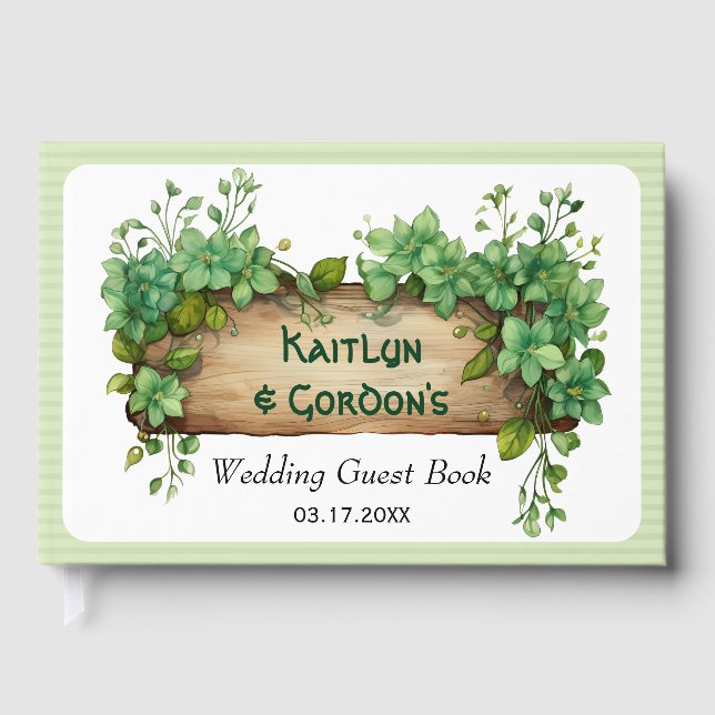 Rahmen, Grün und Streifen St. Patrick Hochzeit Gästebuch (Vorderseite)