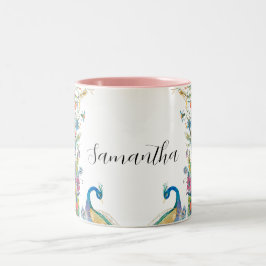 Rahmen mit Aquarell-Blume Zweifarbige Tasse