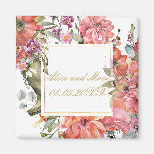 Rahmen mit rosa Blumen PERSONALISIERT Magnet