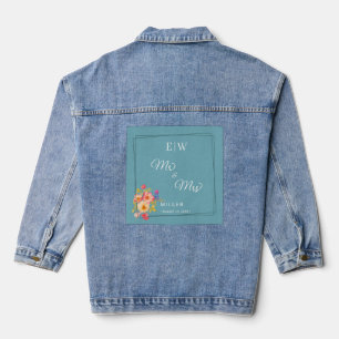 Rahmen mit Rose, Hochzeitstil auf Retroblau Jeansjacke