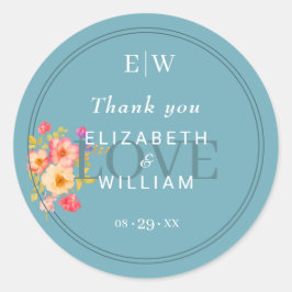 Rahmen mit Rose, Hochzeitstil auf Retroblau Runder Aufkleber