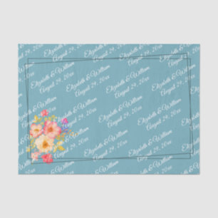 Rahmen mit Rosen, Hochzeitsstil auf retro-blau Seidenpapier