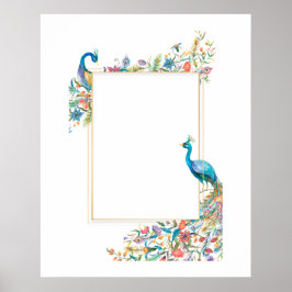 Rahmen mit Wasserfarben-Pfau Poster