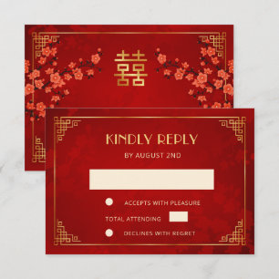 Rahmen Rote Blüte Chinesische Hochzeit RSVP Karte