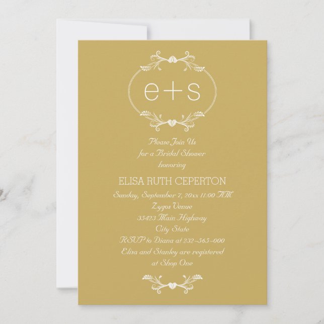Rahmen und Initialen Goldhochzeit Brautparty Einladung (Vorderseite)
