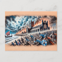 Raid auf Lindisfarne in Pastel Chalk Zeichnend Postkarte