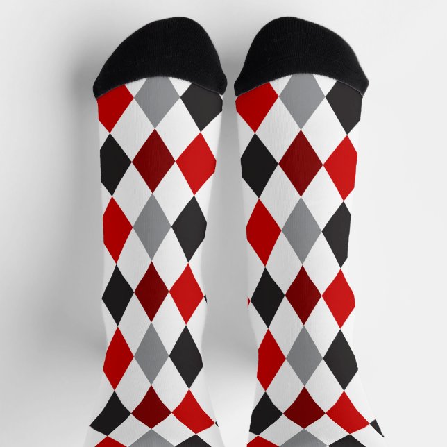 Raider Red and Black Raute Pattern Socks Socken (Oben)