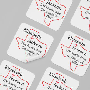 Raider Red Texas Silhouette Couple Address Label Quadratischer Aufkleber