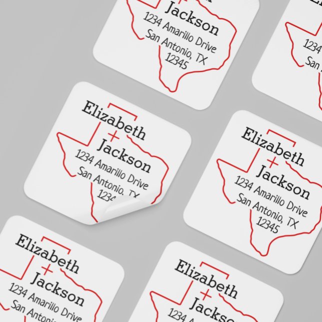 Raider Red Texas Silhouette Couple Address Label Quadratischer Aufkleber (Von Creator hochgeladen)