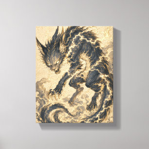 Raiju Gold Schwanz Japanische Yokai Kunst Leinwand
