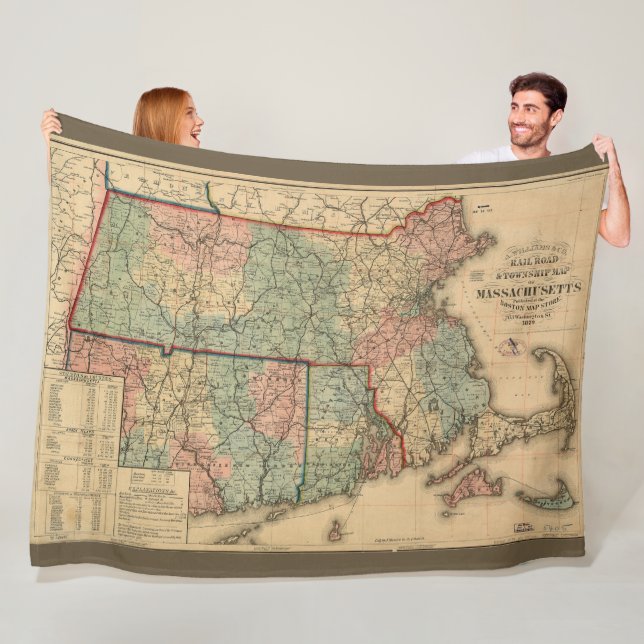 Rail Road & Township Karte von Massachusetts, 1879 Fleecedecke (Beispiel)