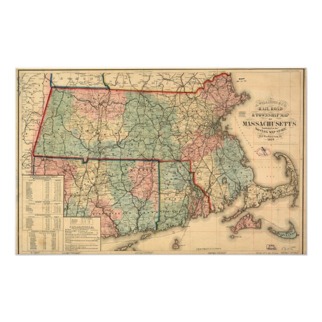 Rail Road & Township Karte von Massachusetts, 1879 Fotodruck (Vorne)