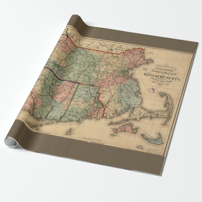 Rail Road & Township Karte von Massachusetts, 1879 Geschenkpapier (Ungerollt)