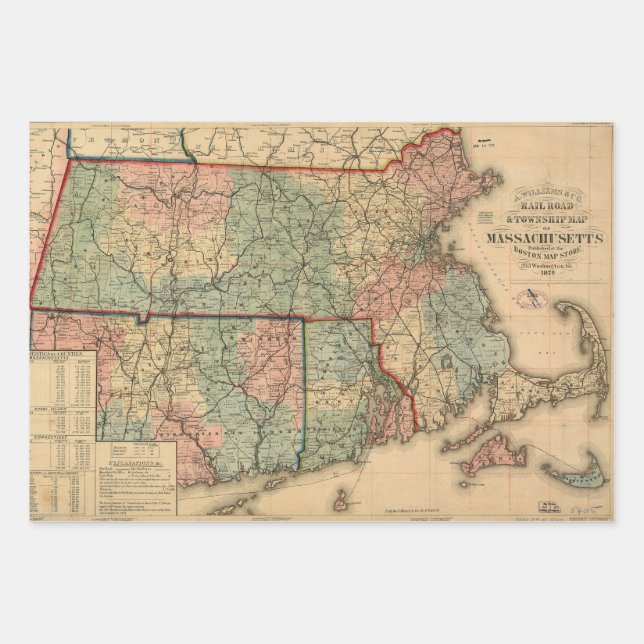 Rail Road & Township Karte von Massachusetts, 1879 Geschenkpapier Set (Vorderseite)