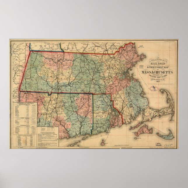 Rail Road & Township Karte von Massachusetts, 1879 Poster (Vorne)